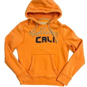 Hollister California Mens Orange Hoodie Sweatshirt CALI Applique Sz M Y2K